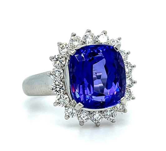 7.14ct Tanzanite .89ct Diamond Platinum Ring 12.30g 7.25 Size