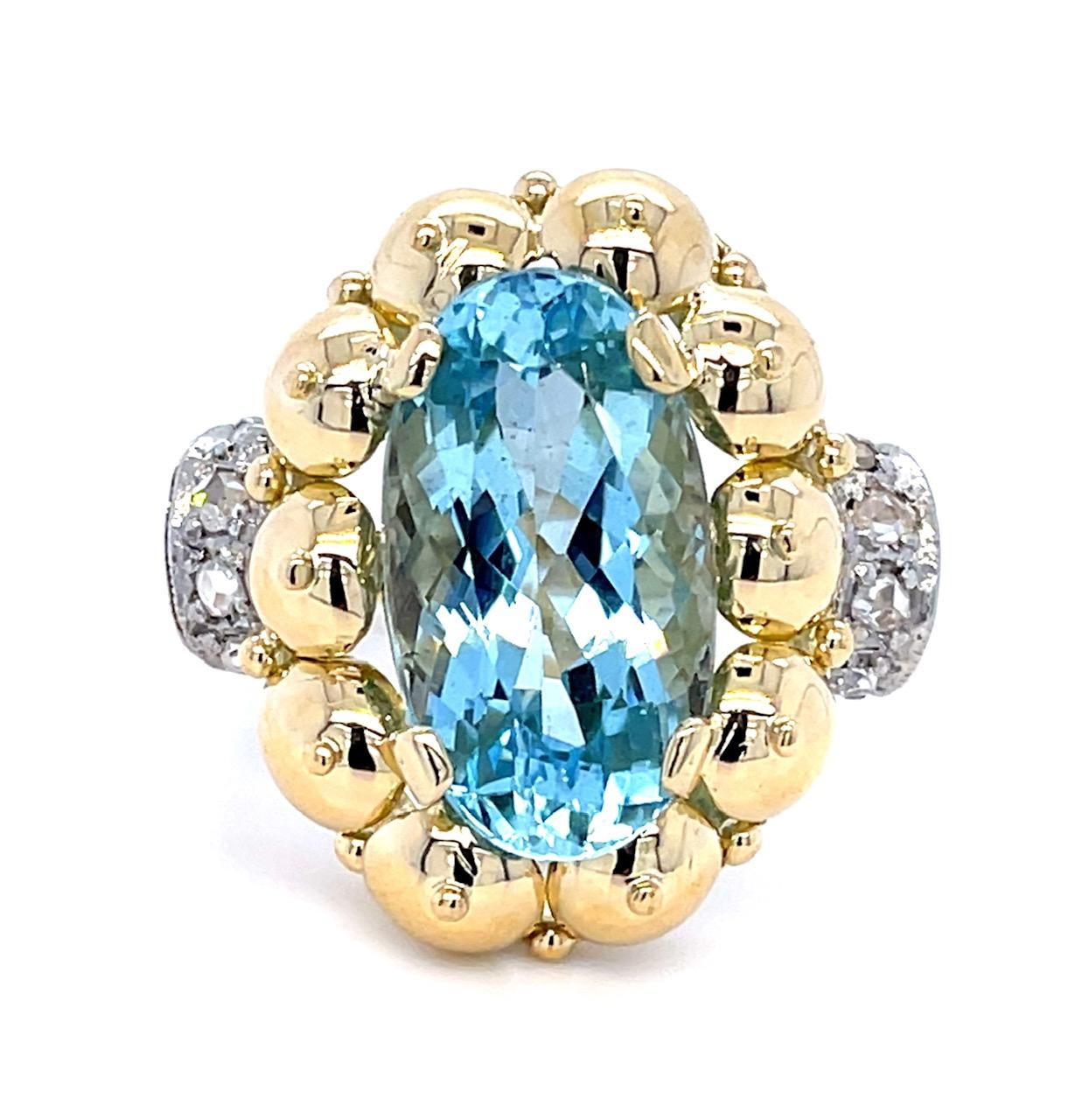 7.37ct Aquamarine .32ct Diamond 18KY Ring 7.84g 8 Size (Antique 1920s)