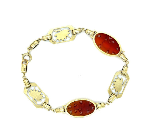 Original Art Deco 14KY Carnelian & Enamel Antique Bracelet (c 1920s) 8.50"