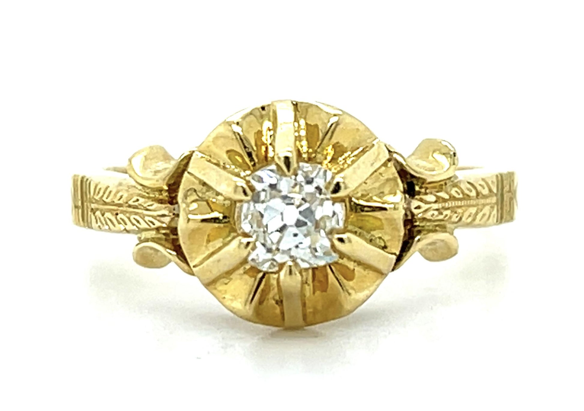 0.43ct Diamond Old Mine Cut Cushion 18KY  5.40gr Ring Size 6.50