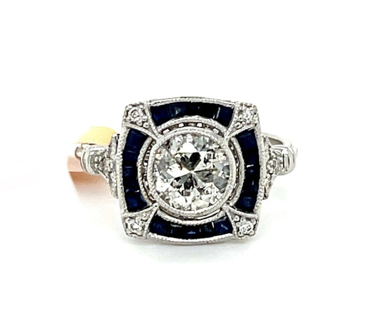 1.15ct OEC Dia PT Ring .47ct Sap .07ct SD 6.50 Size 4.80g