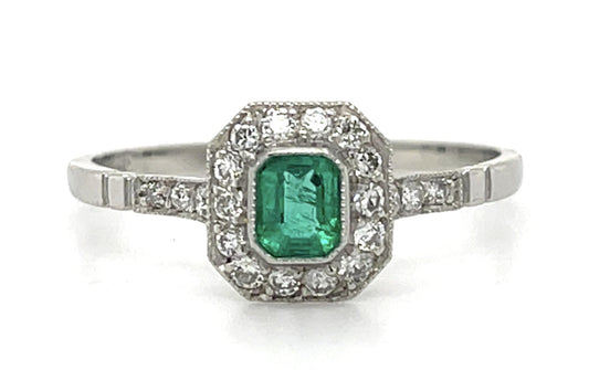 .21ct Emerald .40ct Diamond Platinum Handmade Ring 2.40g 7 Size