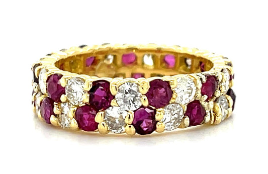 2.20ct Diamond 2.50ct Ruby 18KY Double Row Band 5.24g 5.75 Size