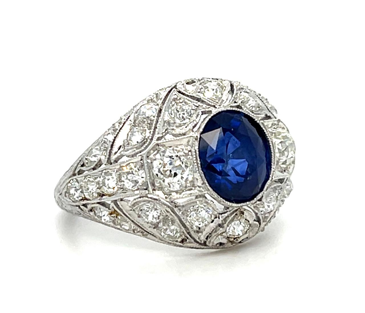 Estate  2.14ct Sapphire &  2.10ctw Diamond PT  Art Deco Ring Circa 1920s