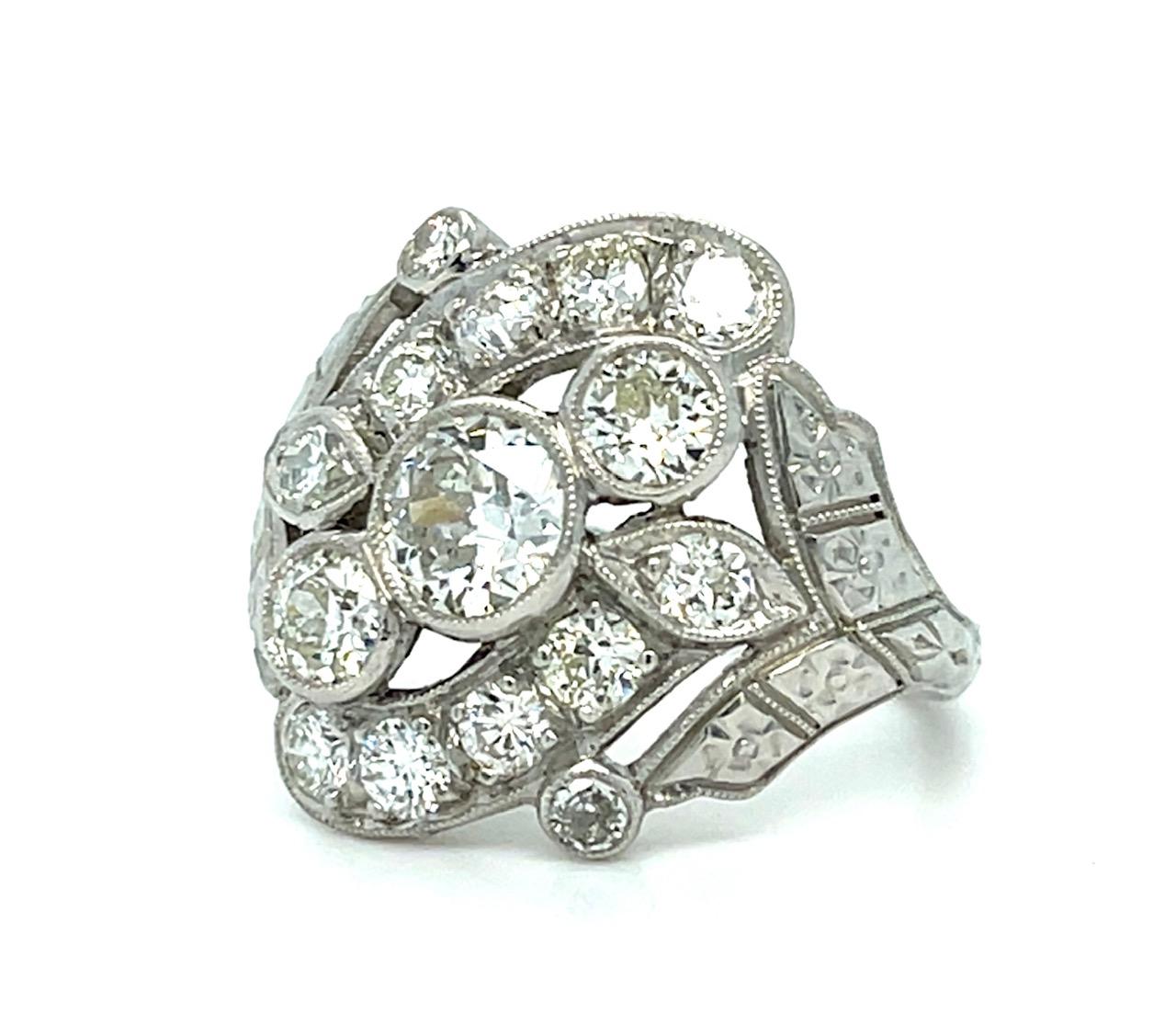 Art Deco .45ct Old European Center Diamond Platinum Ring (Vintage 1930s) 1ct SD