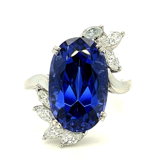 10.70ct Tanzanite 1.10ct Diamond Platinum Estate Ring 11g 7 Size GIA 2239414101