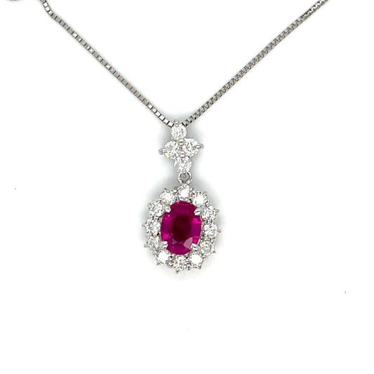1.20ct Ruby .42ct Diamond Platinum Pendant 4.30g 17" Length Adjustable
