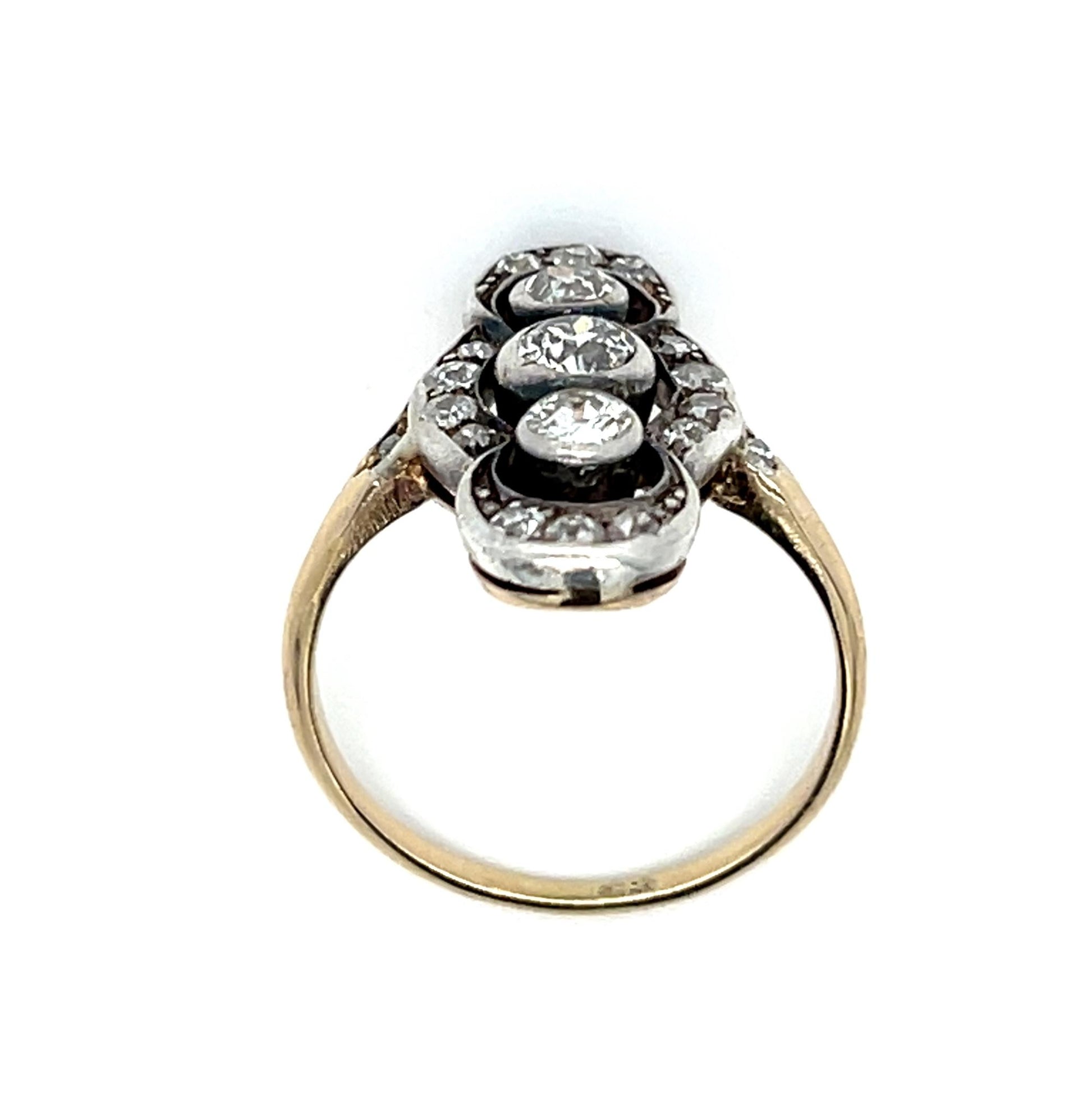 Original Victorian .66ct (3 Center Euro Diamonds) .40ct SD Silver+14KY Ring