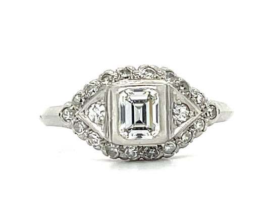 Original Art Deco .55ct Emerald Cut Diamond PT Vintage Ring (c 1930s)