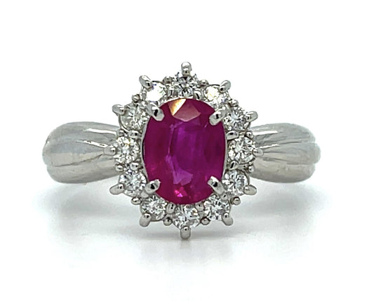 1.17ct Burma Ruby .32ct Diamond Platinum Ring 5.70g 6 Size