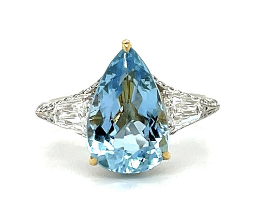 2.75ct Aquamarine 1ct Diamond 18KW Ring 3.63g 6 Size