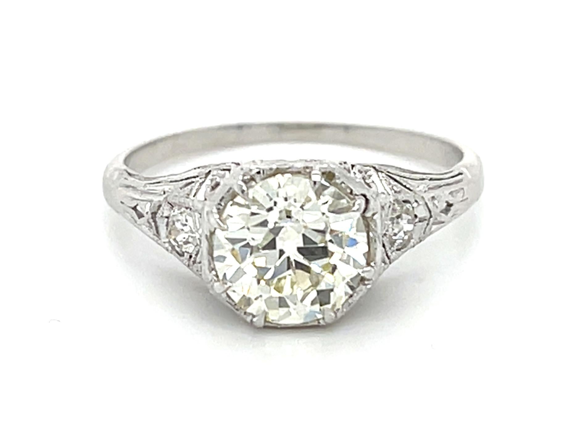 Art Deco 1.72ct Old Euro Diamond Platinum Ring (Antique 1920s) .16ct SD 3.42g