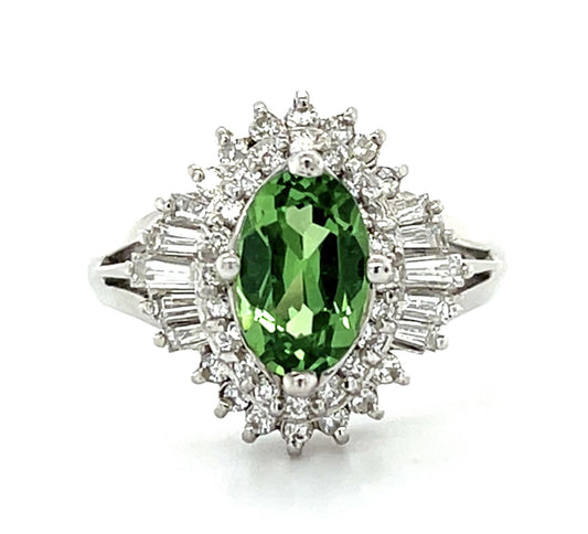 1.35ct Oval Tsavorite .51ct Diamond Platinum Ring 6.68g 5.50 Size