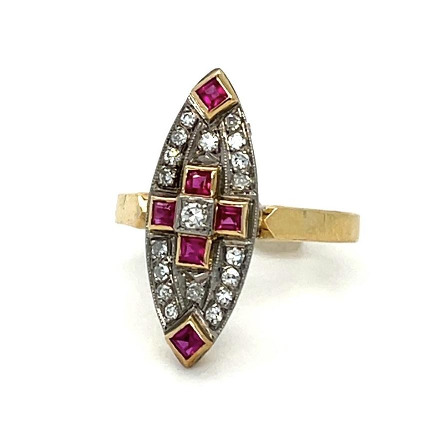 .40ct Diamond .60ct Ruby 18KY Ring (Vintage 1930s) 5.49g 8.50 Size