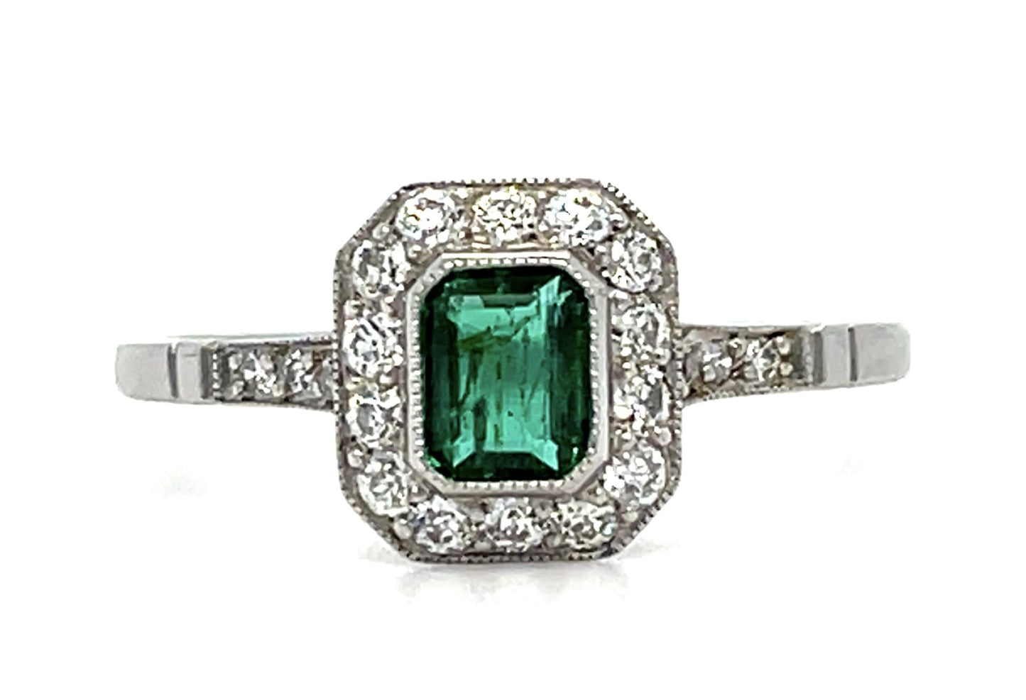 .32ct Emerald .50ct Diamond Platinum Handmade Ring 2.40g 7.50 Size