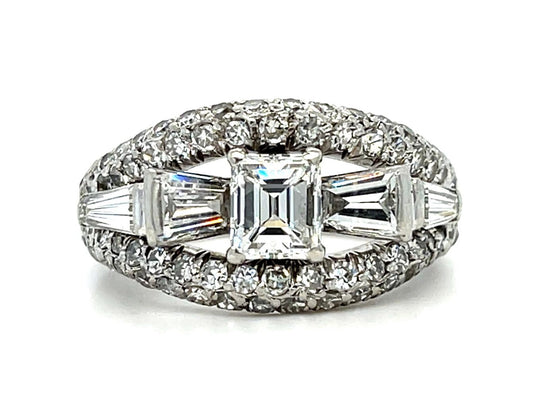 .85-.90ct Emerald Cut Diamond 2.70ct SD Platinum Ring (Vintage 1940s) 10.20g