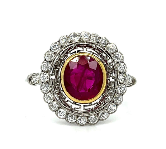 1.80ct Burma Heated Ruby .82ct Handmade Platinum Ring 3.80g 7.75 Size