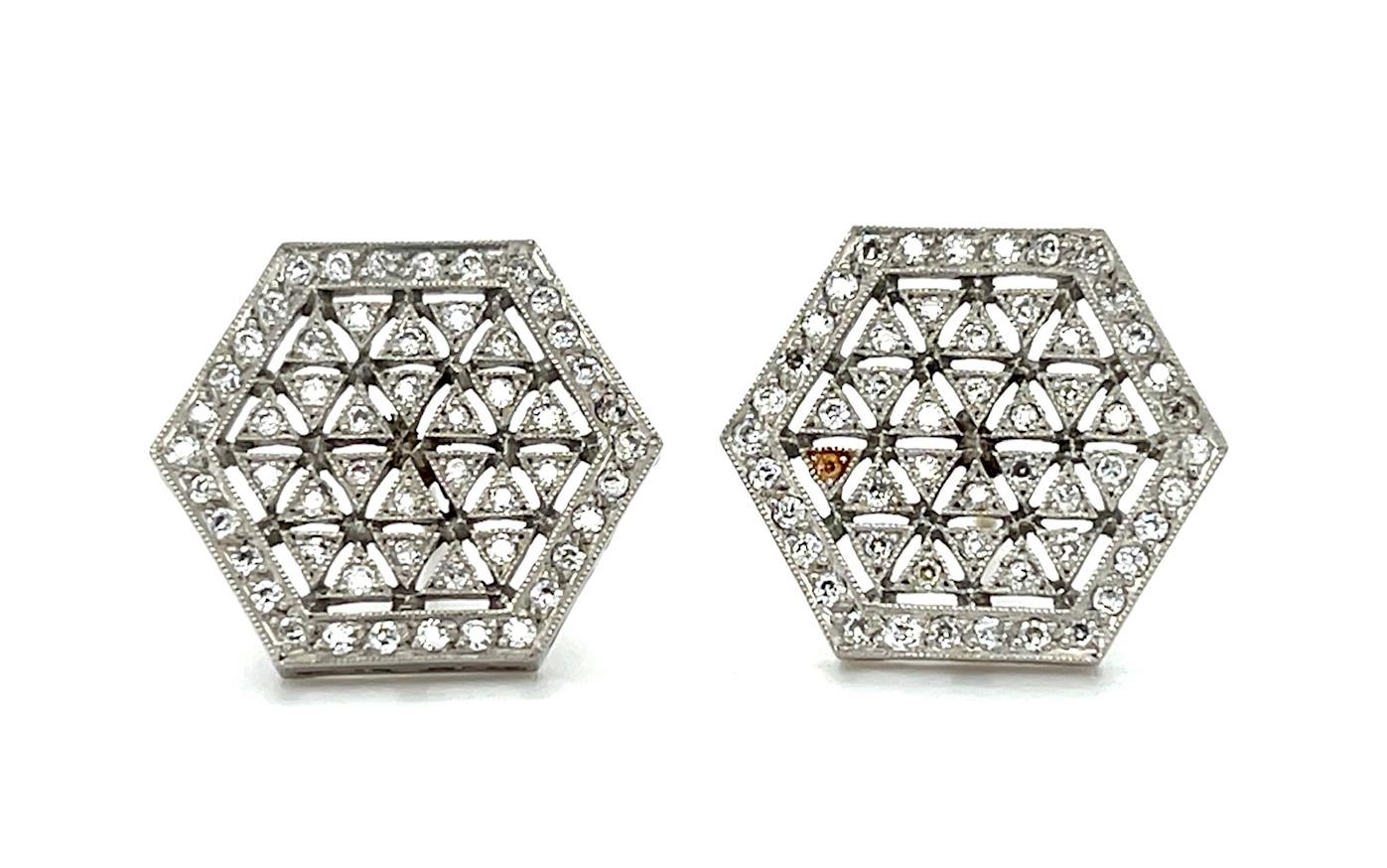 Original Art Deco .62ct (108 Diamonds) Platinum Handmade Stud Earrings 1920s