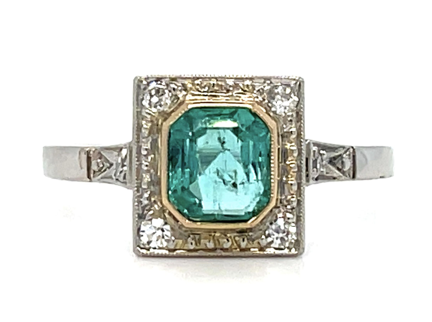 .90ct Emerald .16ct Diamond Platinum Handmade Ring 2.90g 6.75 Size