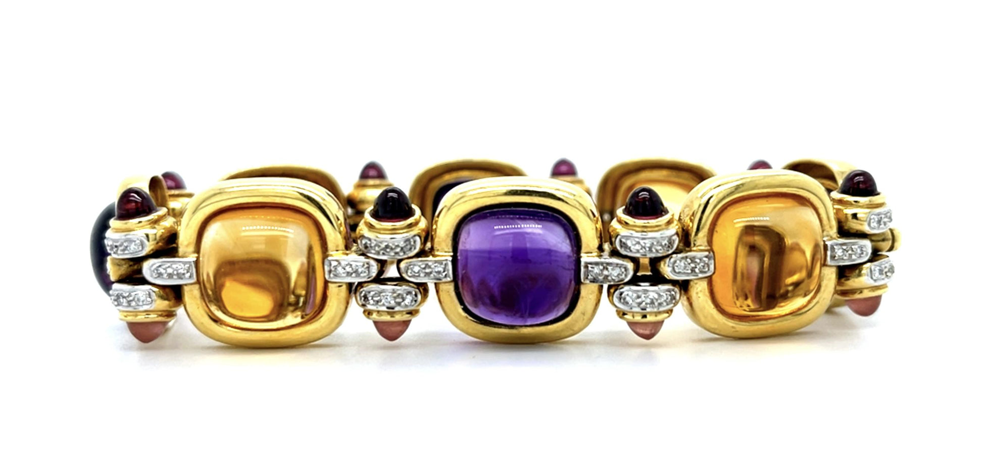 90ct Citrine and Amethyst 1ct Diamond 18KY Bracelet 54.30g 7.50 Length