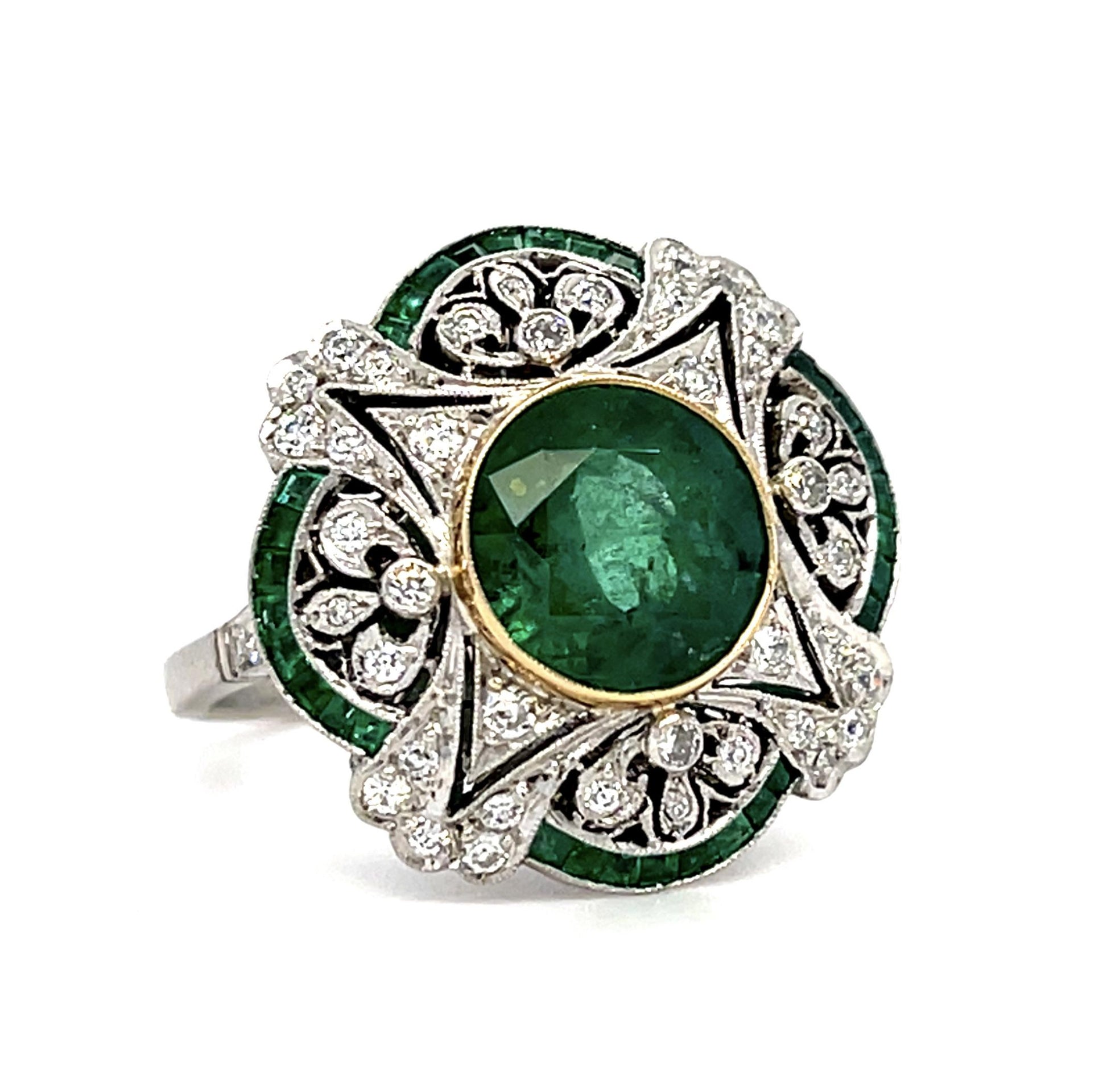 3.31ct Emerald .48ct OMC Dia .55ct Calibre Set Emeralds Platinum Handmade Ring