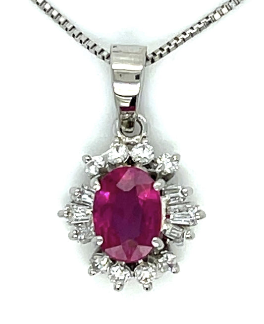1.20ct Ruby .42ct Diamond Platinum Pendant 4.30g 17" Length Adjustable