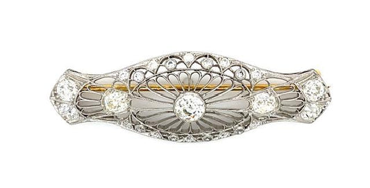 Art Deco 2.70ct OEC Platinum+14KY Brooch (Antique 1920s) 2.70ct Dia 7.50g 2"