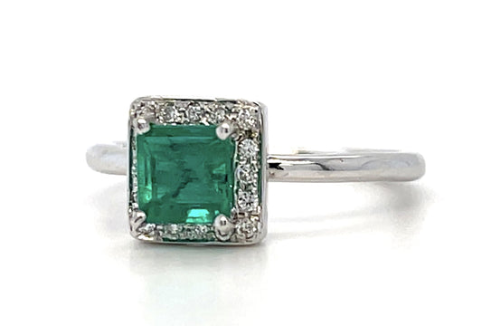 .75ct Emerald .08ct Diamond 14KW Ring 2.50g 6 Size #733