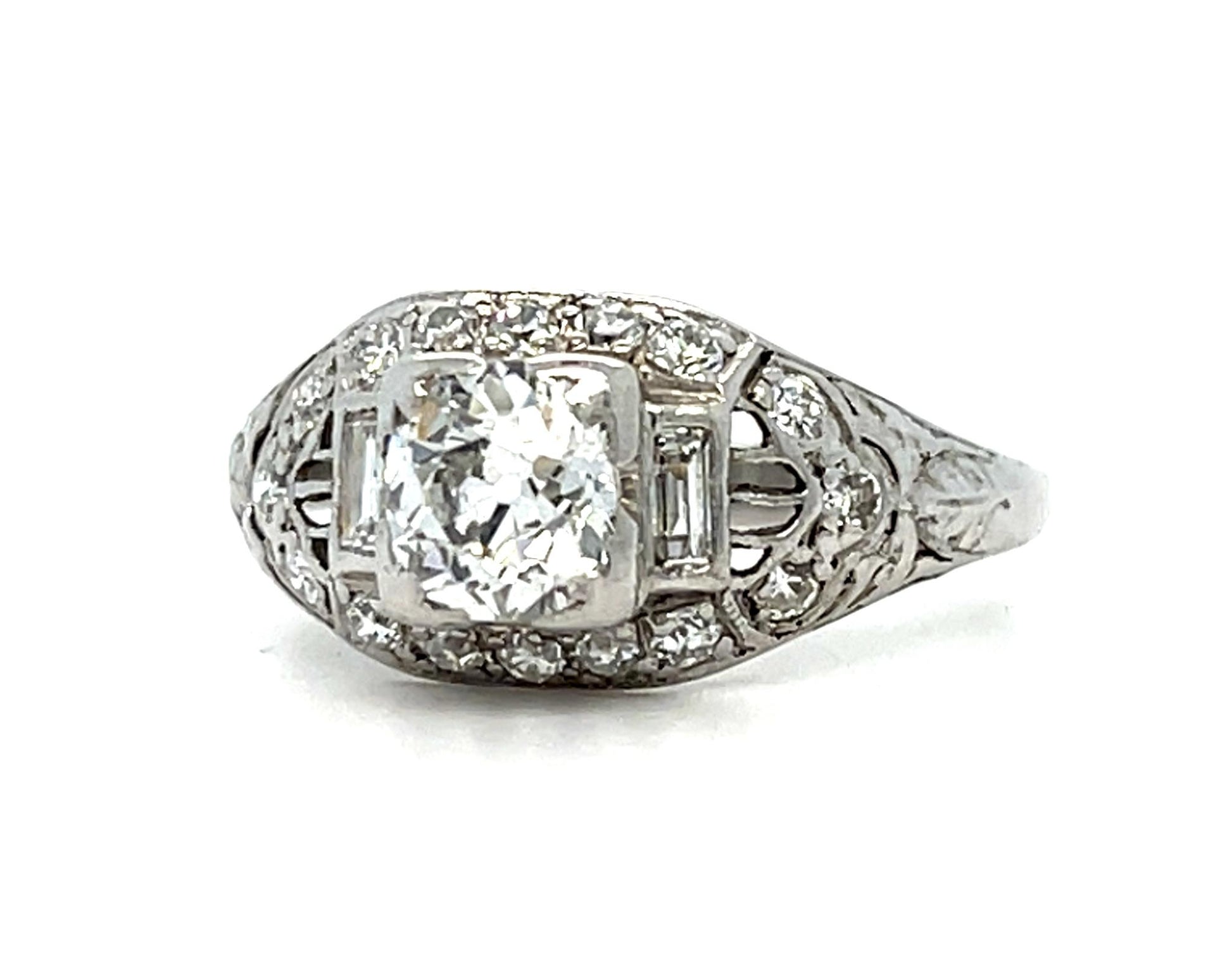 PL Diamond Art Deco Ring 3.6gr 0.70ct(dia) Old Miner Circa 1920s ESTATE  Size 6