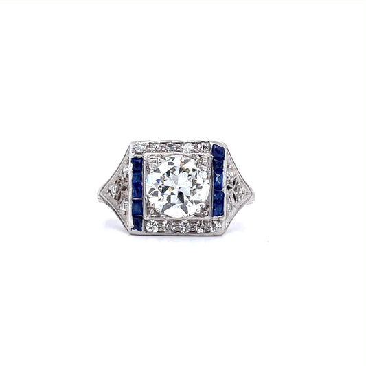 1.39ct I SI1 Old European Cut Diamond Art Deco Ring