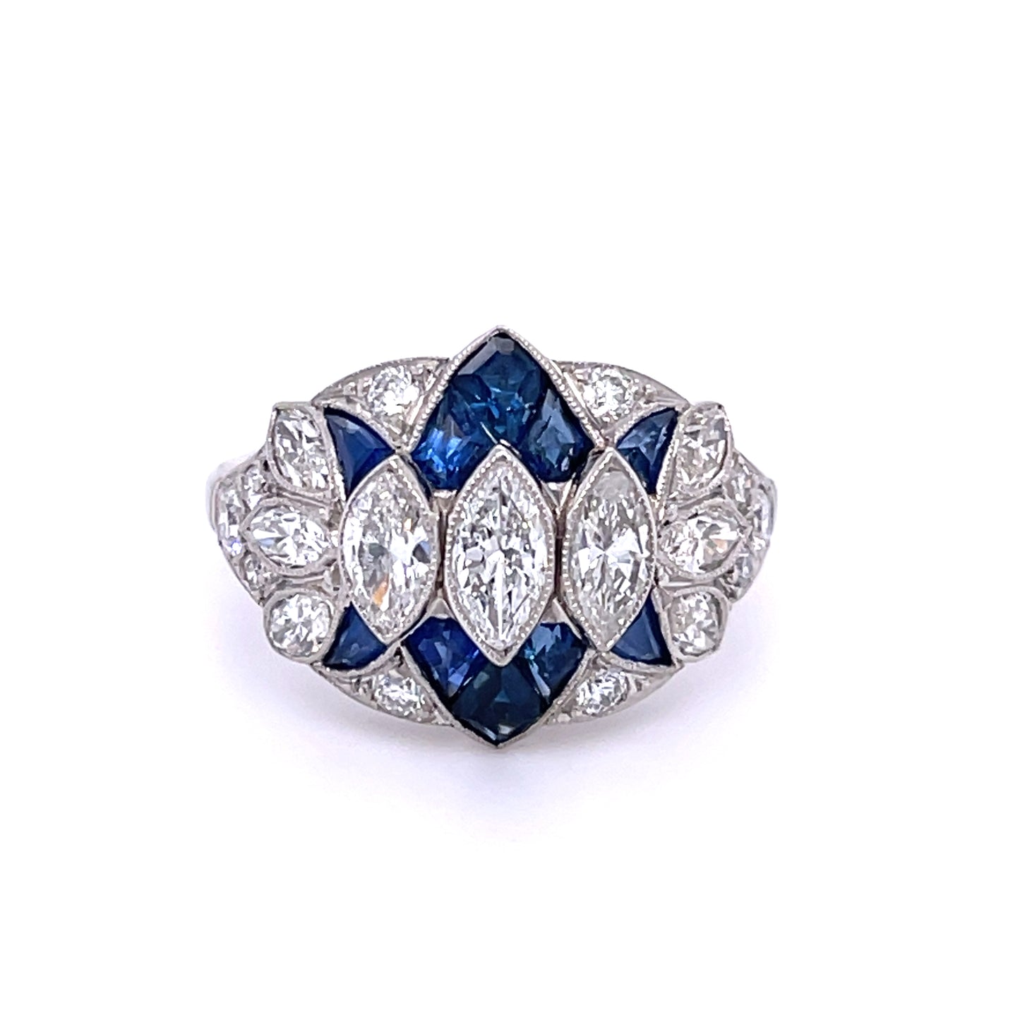 Platinum Marquise Diamond and Sapphire Ring