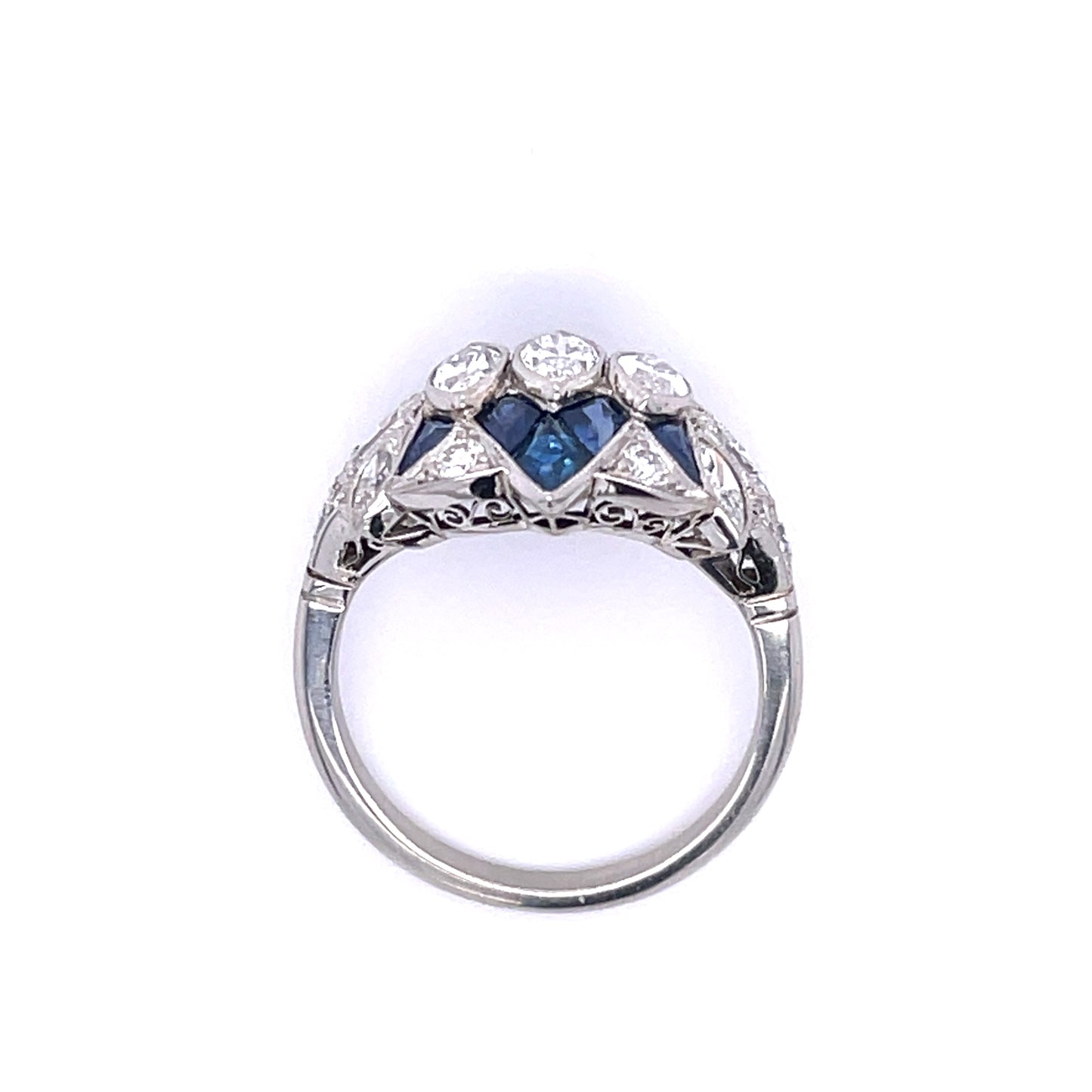 Platinum Marquise Diamond and Sapphire Ring