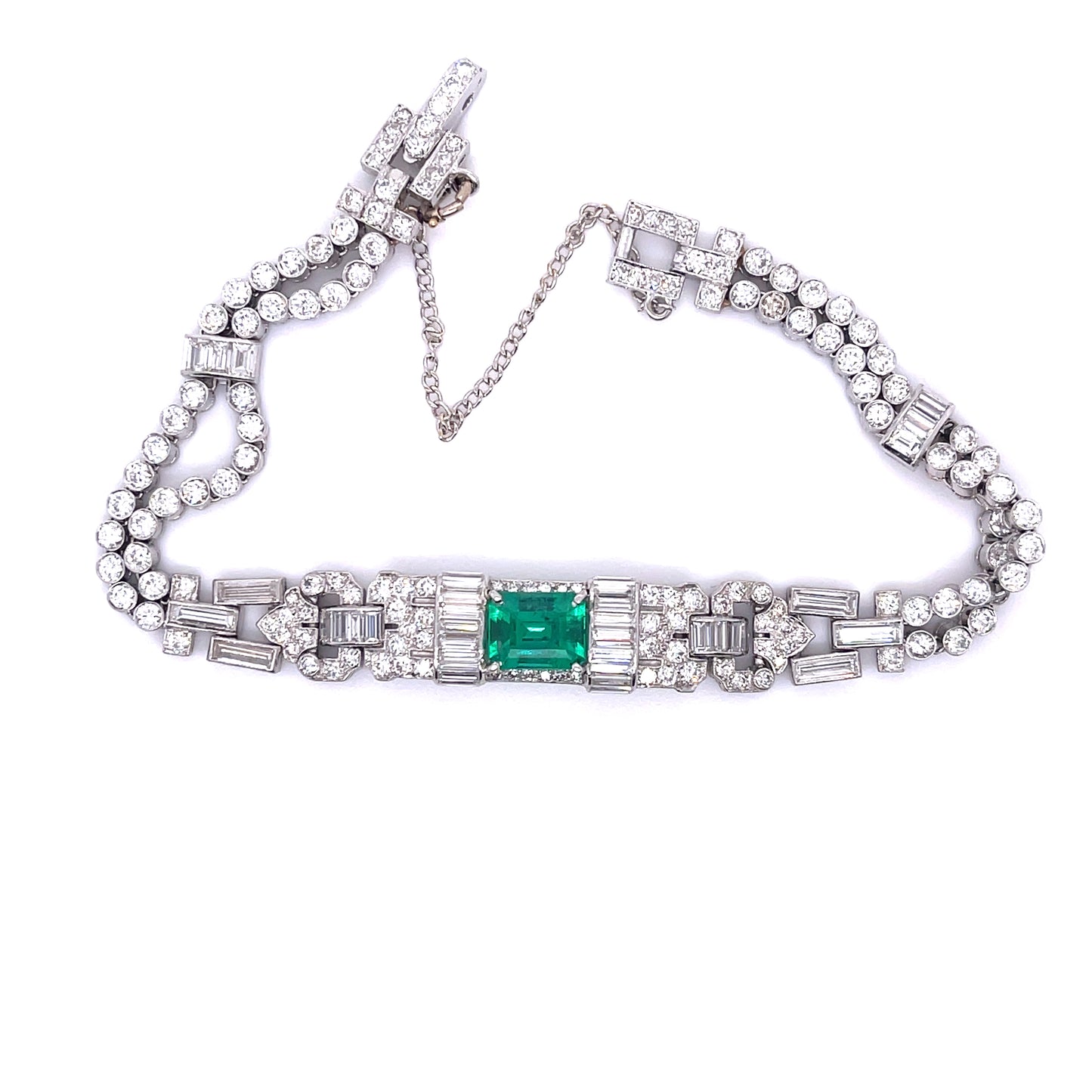 Art Deco Emerald 1.25ct and Diamond Bracelet