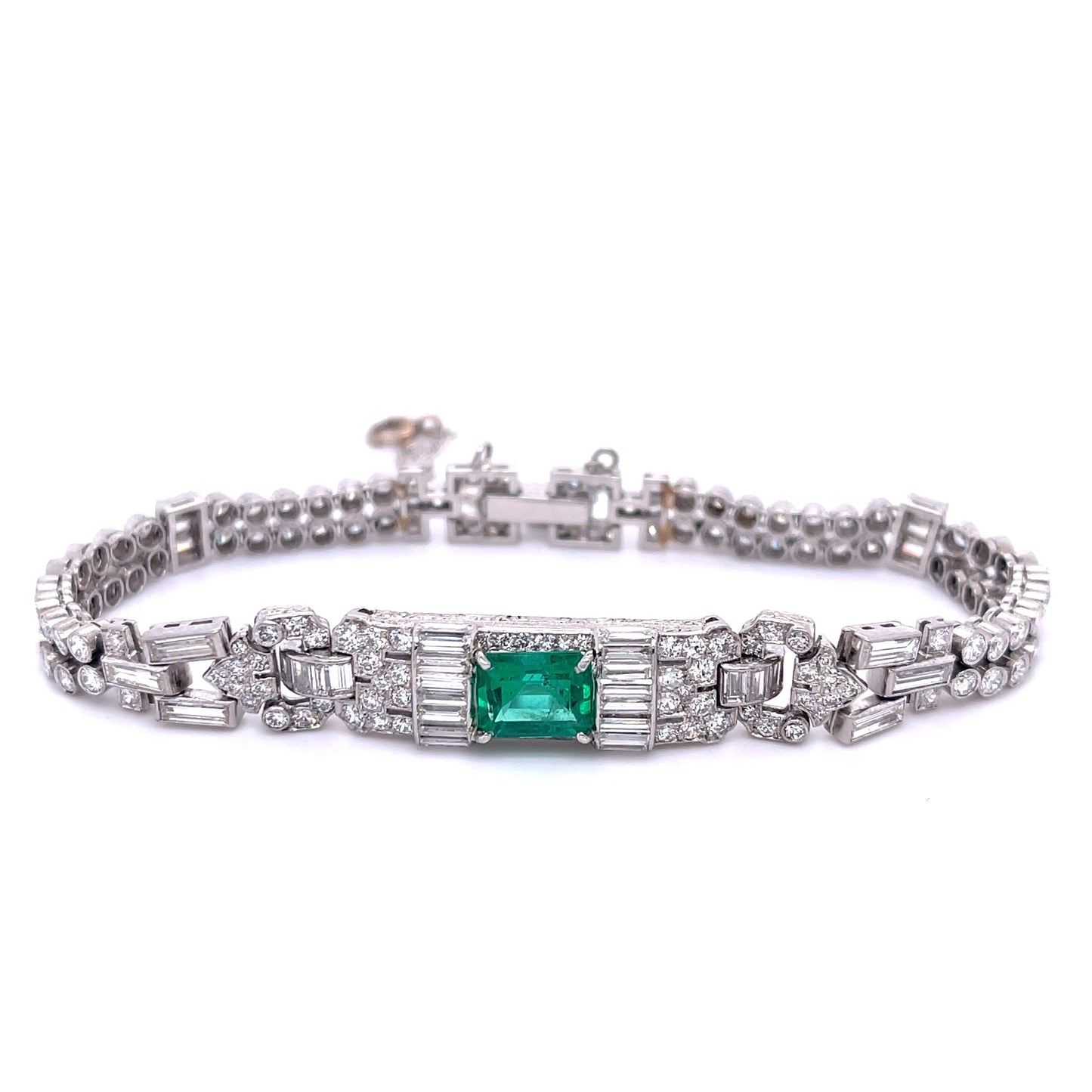 Art Deco Emerald 1.25ct and Diamond Bracelet