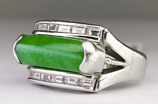 GIA Natural Jade 3.56ct and Diamond Ring