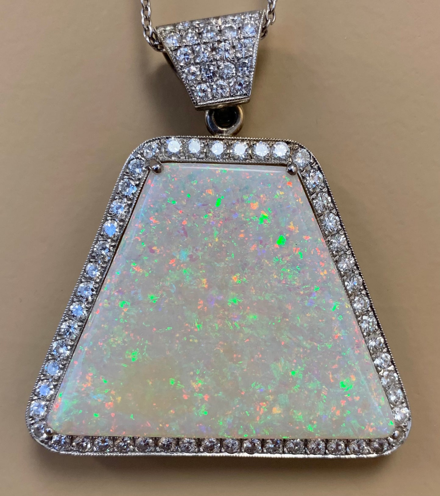 Australian Fire Opal 79.63ct and Diamond Pendant