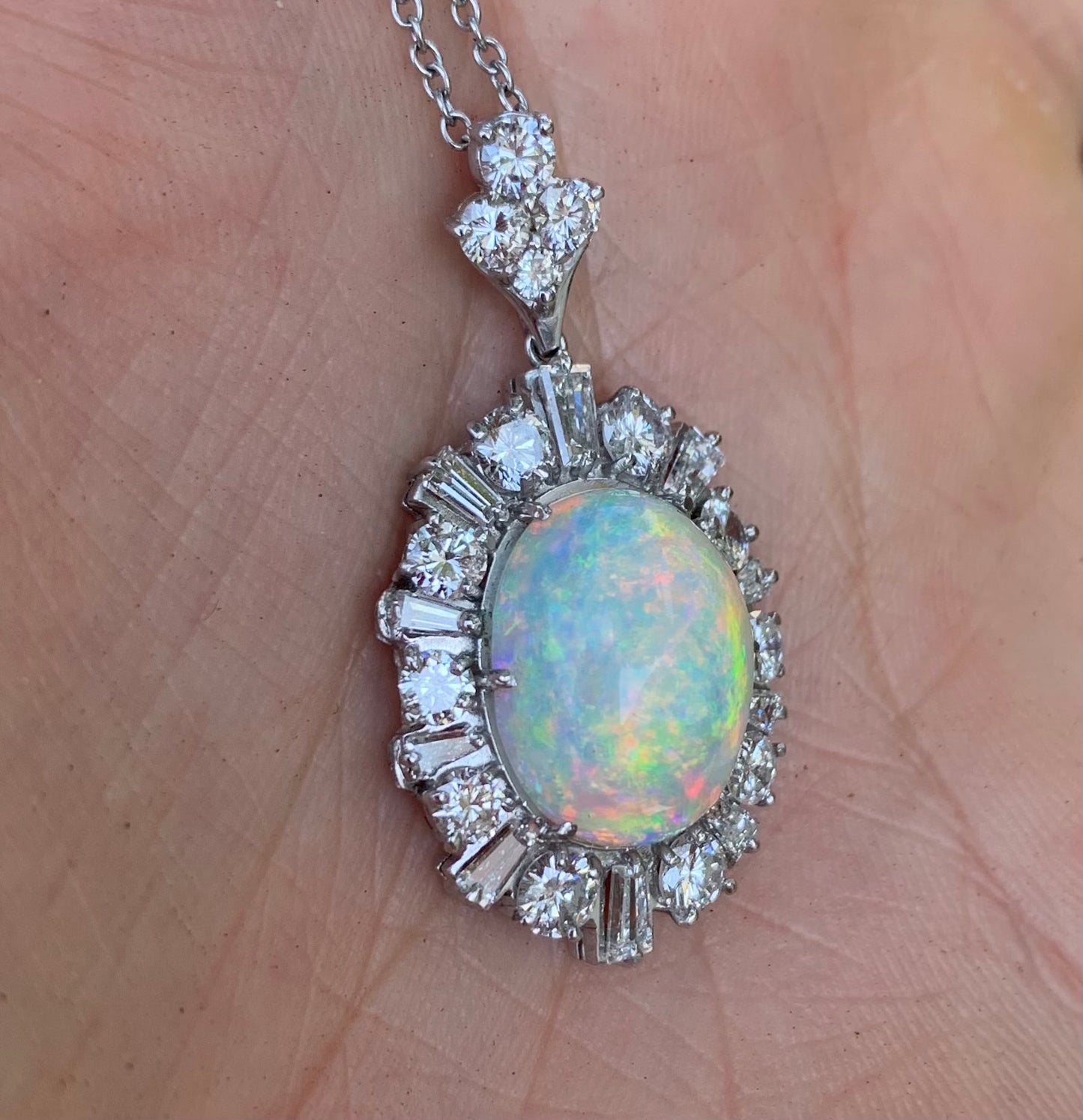 Platinum Australian Rainbow Opal 5.17ct and Diamond Pendant