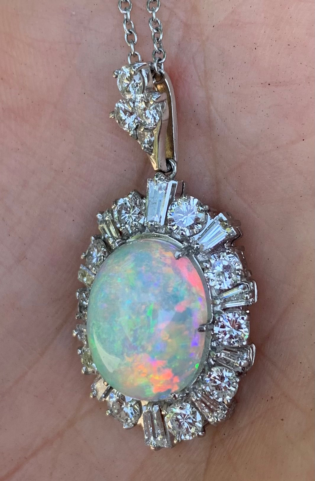Platinum Australian Rainbow Opal 5.17ct and Diamond Pendant