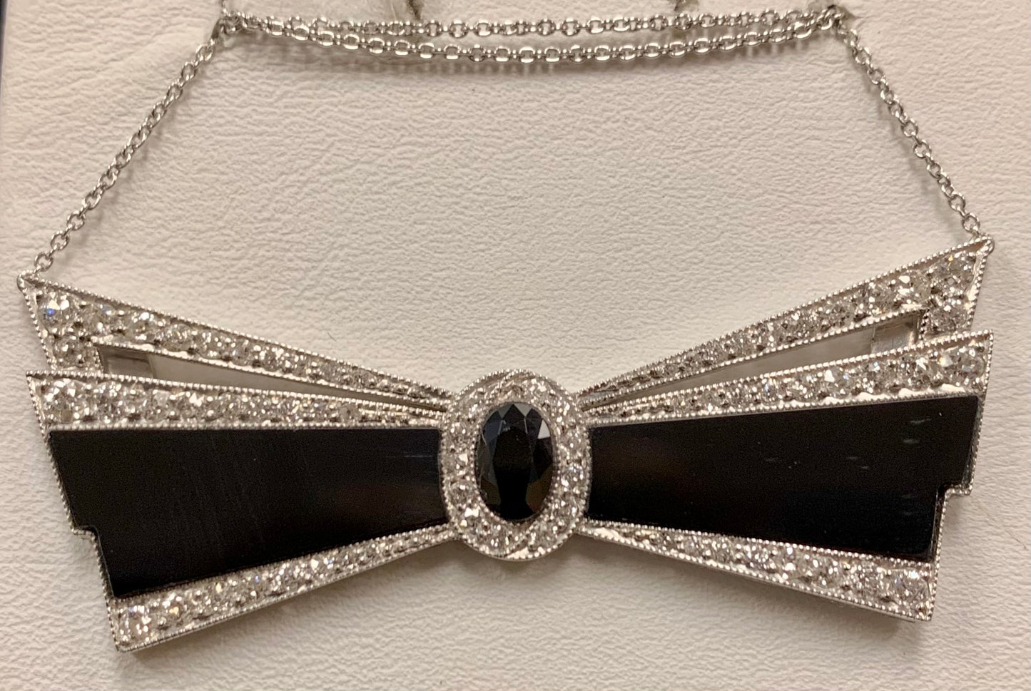 Art Deco Diamond and Onyx Bowtie Pendant