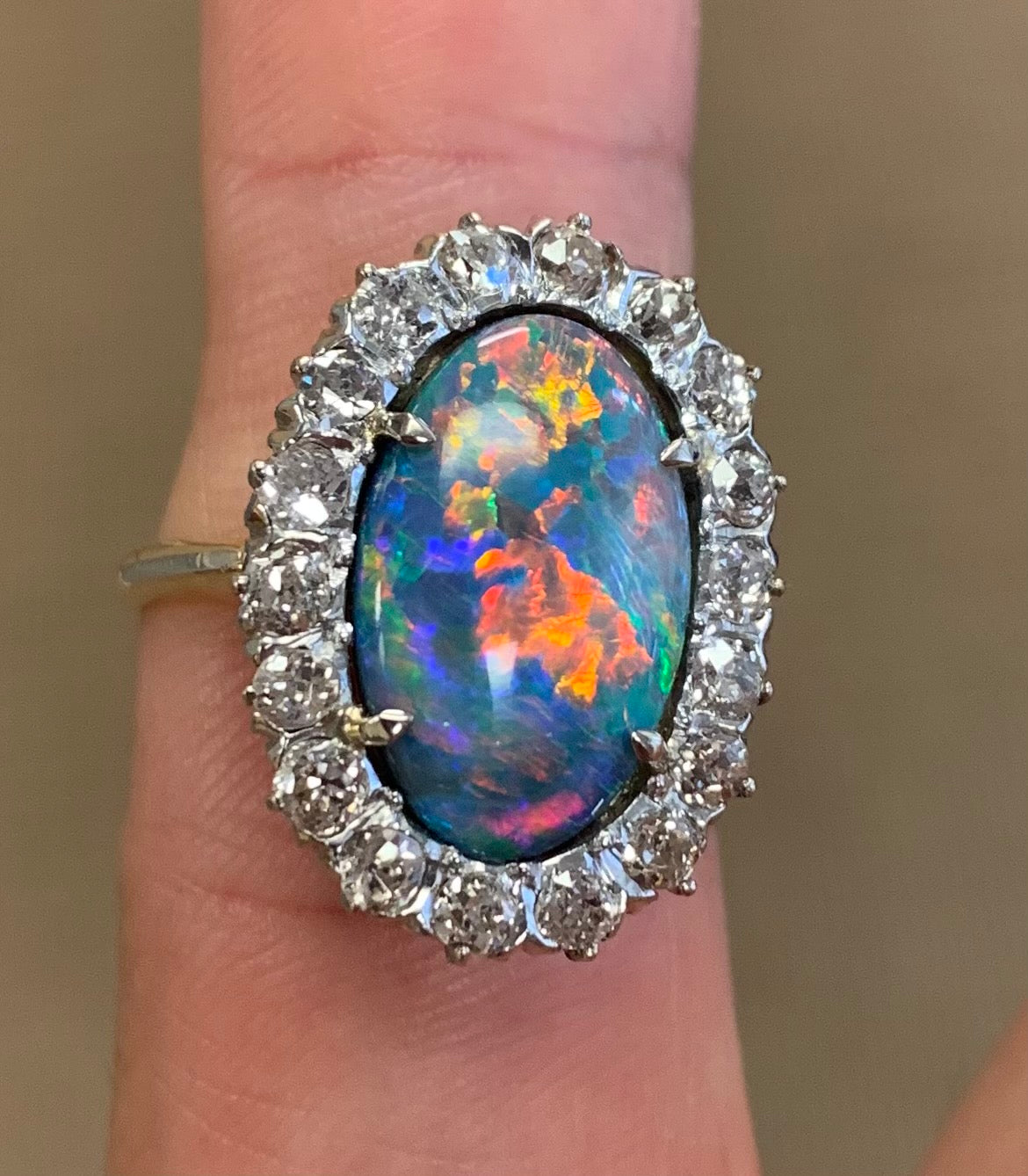 Antique Opal Engagement Ring Yellow Gold Oval Cut Natural Opal Bridal  Cluster October Birthstone Half Eternity Diamond Women Anniversary - Etsy