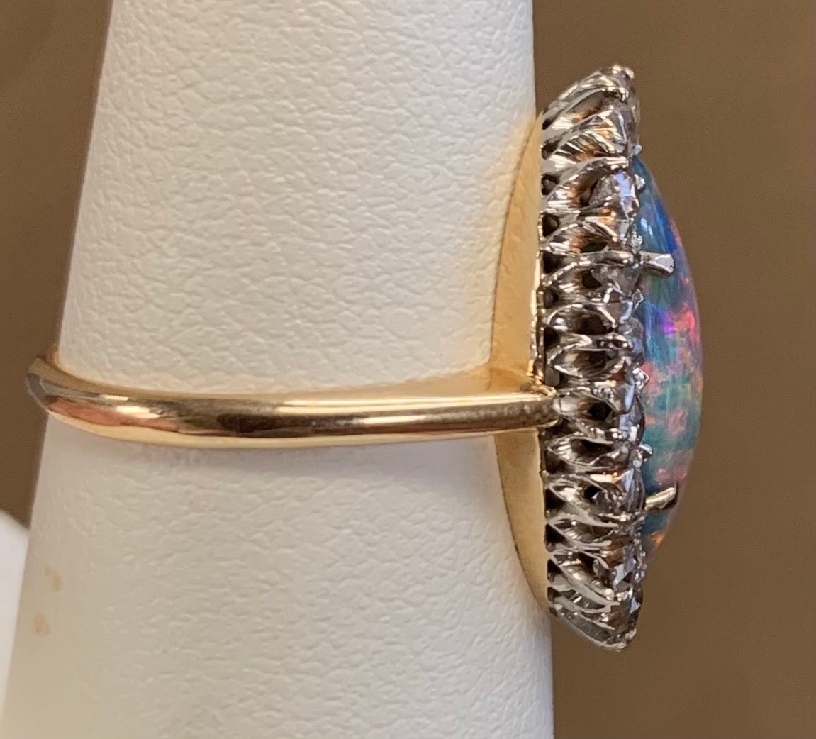 Edwardian Black Australian Opal 4.49ct & Diamond Antique Ring