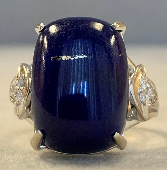 18KW Lapis Lazuli 13.72ct and Diamond Ring