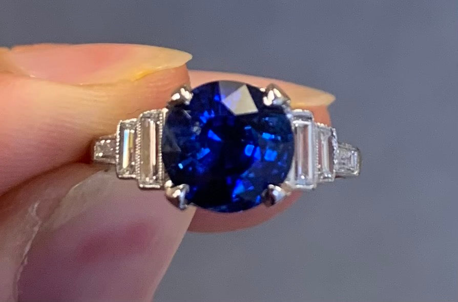 Art Deco Sapphire 3ct and Diamond Ring