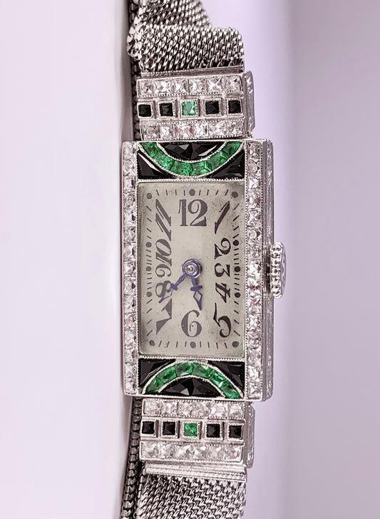 Art Deco Diamond and Emerald Watch