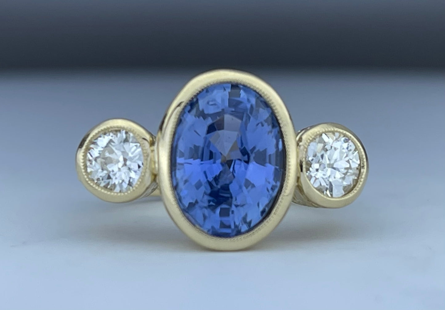 GIA No Heat Sapphire 4.59ct and Diamond Ring