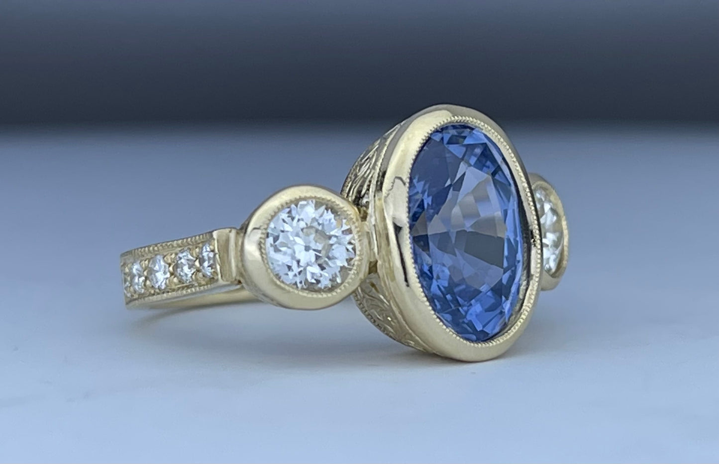 GIA No Heat Sapphire 4.59ct and Diamond Ring