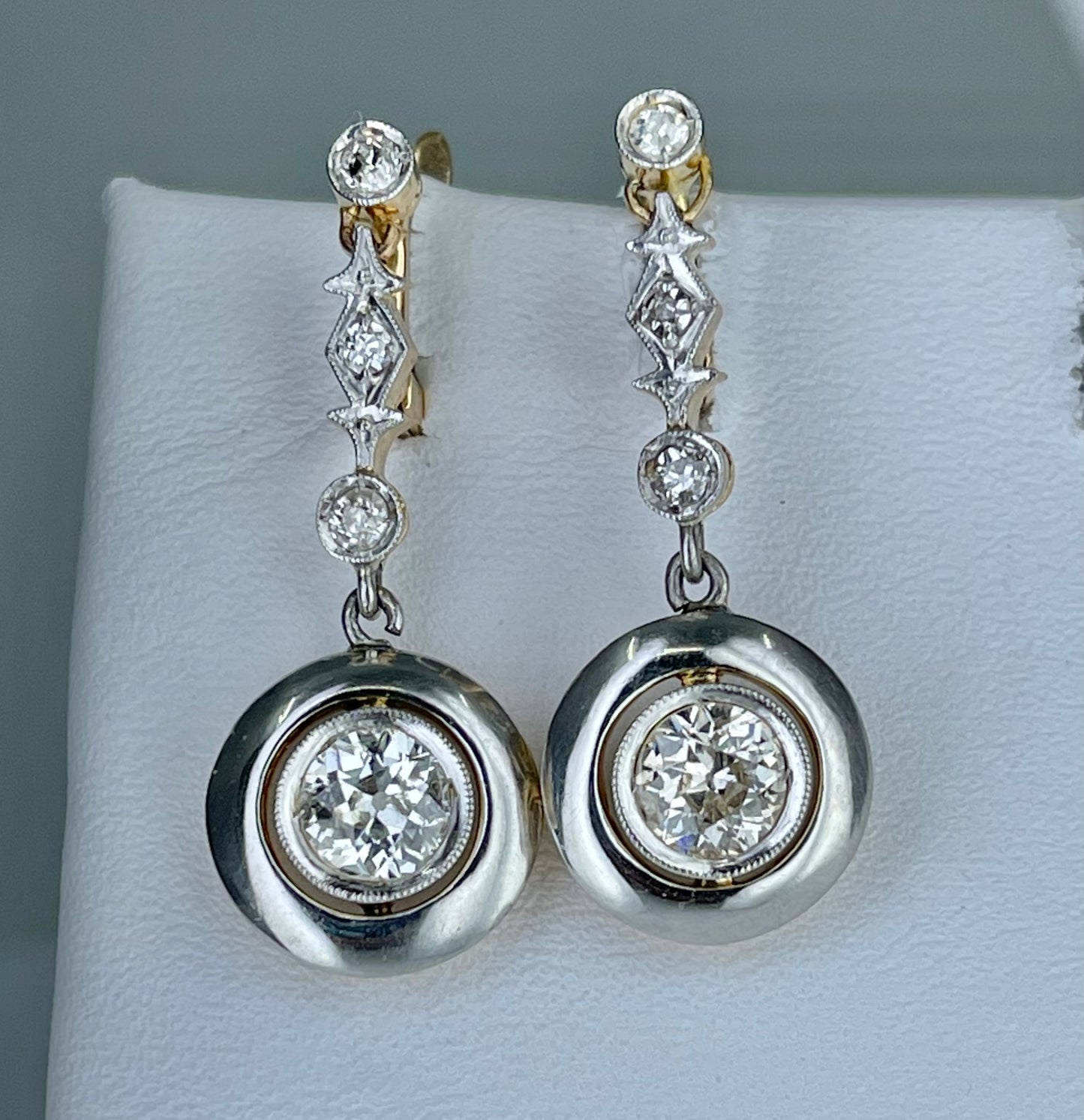 Edwardian Platinum/18K Diamond Drop Antique Earrings