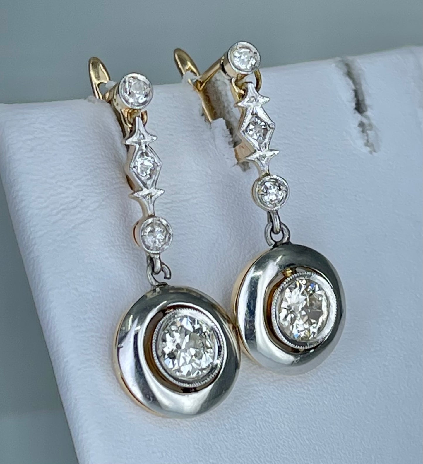 Edwardian Platinum/18K Diamond Drop Antique Earrings