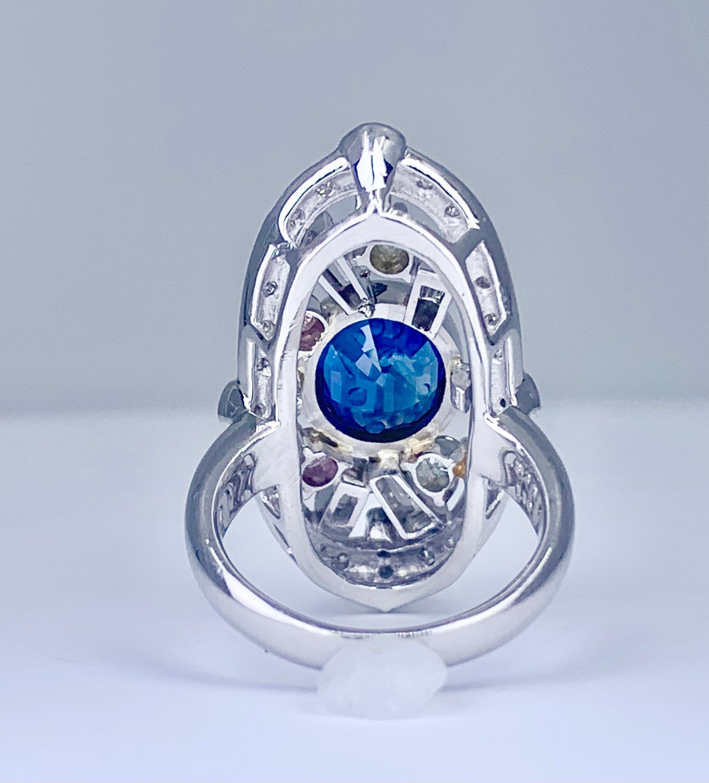 Platinum Sapphire 3.35ct and Multicolor Diamond Ring