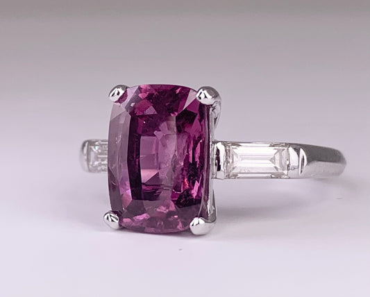 Platinum Pink Sapphire 3.67ct and Diamond Ring